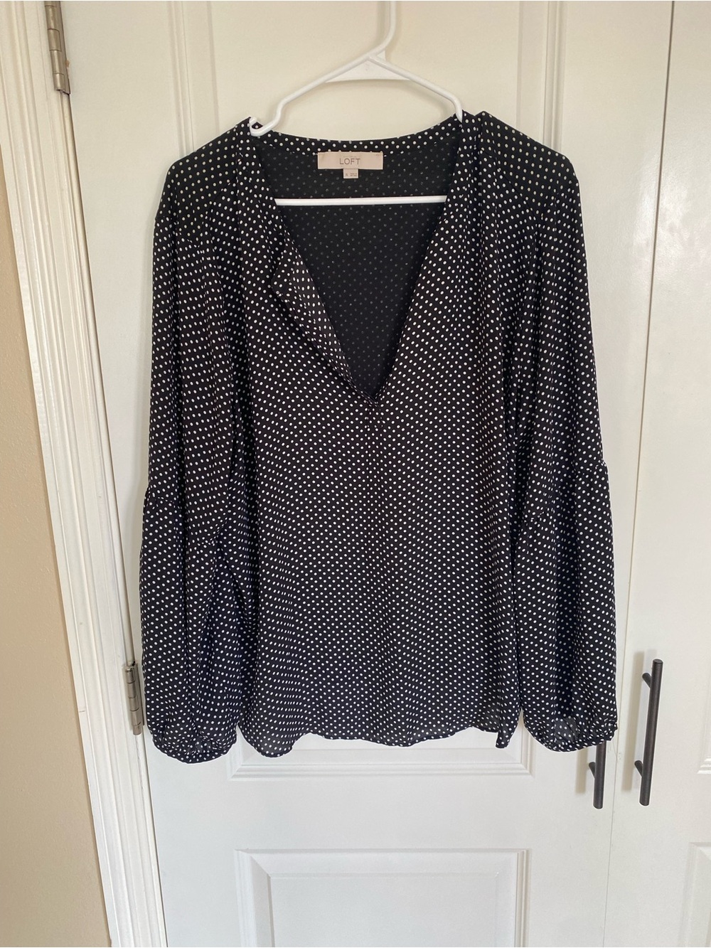 LOFT Black and White Polka Dot V-Neck Blouse